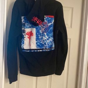 Black blue and red Japanese hoodie